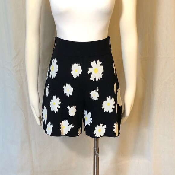 Maje Black Daisy Print Knit Shorts 1 / XS - Picture 3 of 11